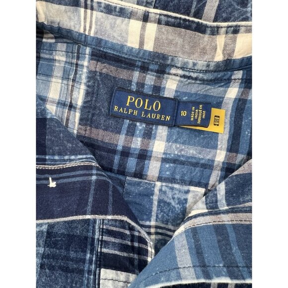 POLO RALPH LAUREN indigo patchwork-ss lurne cotton shirt dress sz 10 - Picture 9 of 9